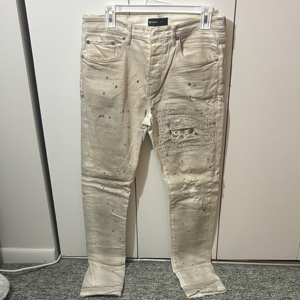 Men's Cream Distressed Jeans